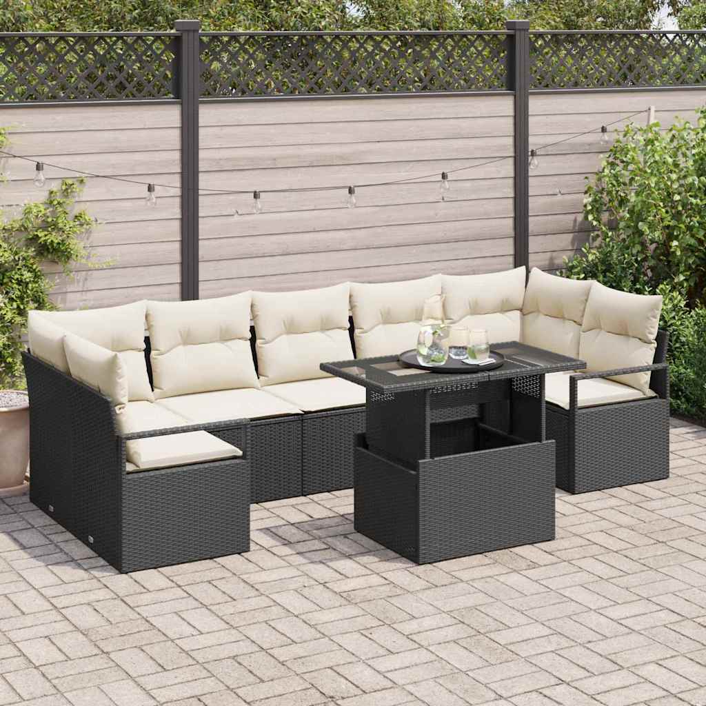 Tuin Sofa Set met kussen 8 pcs Zwart en crème poly rattan is nu te koop bij PeponiXL, paradijselijk wonen!