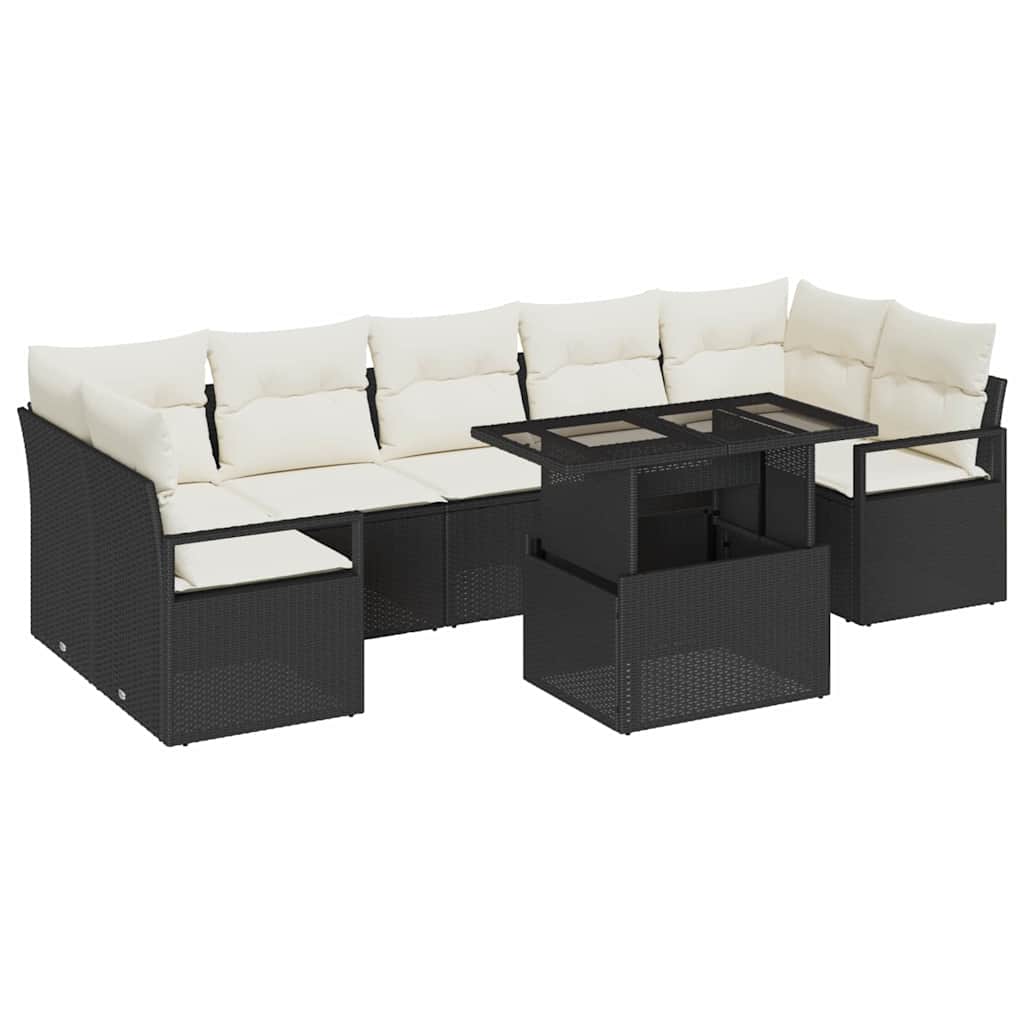 Tuin Sofa Set met kussen 8 pcs Zwart en crème poly rattan is nu te koop bij PeponiXL, paradijselijk wonen!