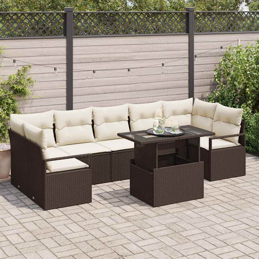 Tuin Sofa Set met kussen 8 pcs Bruin en crème poly rattan is nu te koop bij PeponiXL, paradijselijk wonen!