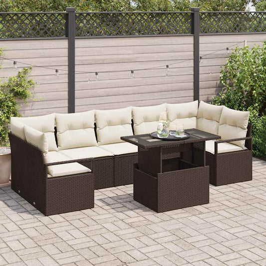 Tuin Sofa Set met kussen 8 pcs Bruin en crème poly rattan is nu te koop bij PeponiXL, paradijselijk wonen!
