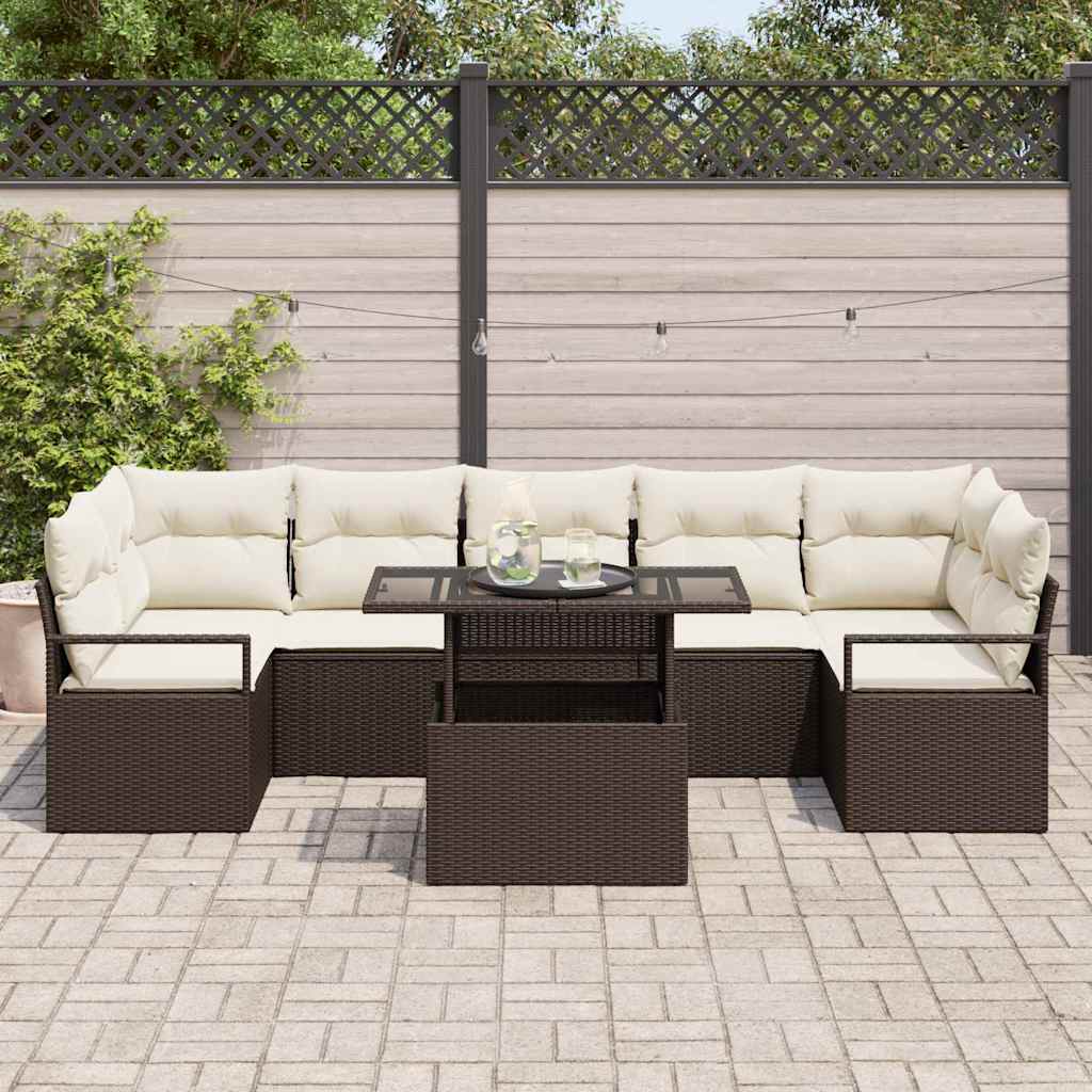 Tuin Sofa Set met kussen 8 pcs Bruin en crème poly rattan is nu te koop bij PeponiXL, paradijselijk wonen!