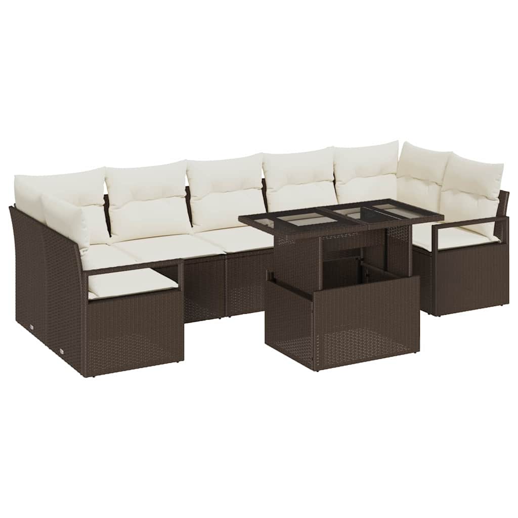 Tuin Sofa Set met kussen 8 pcs Bruin en crème poly rattan is nu te koop bij PeponiXL, paradijselijk wonen!