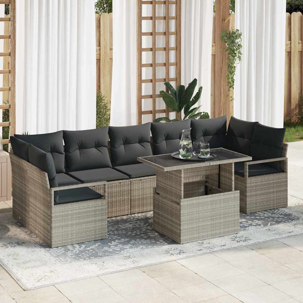 Tuin Sofa Set met kussen 8 pcs Lichtgrijs poly rattan is nu te koop bij PeponiXL, paradijselijk wonen!