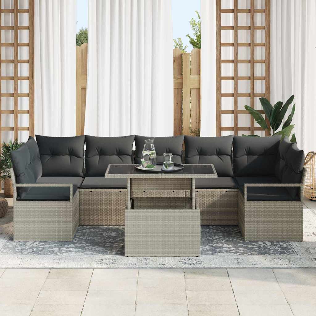 Tuin Sofa Set met kussen 8 pcs Lichtgrijs poly rattan is nu te koop bij PeponiXL, paradijselijk wonen!