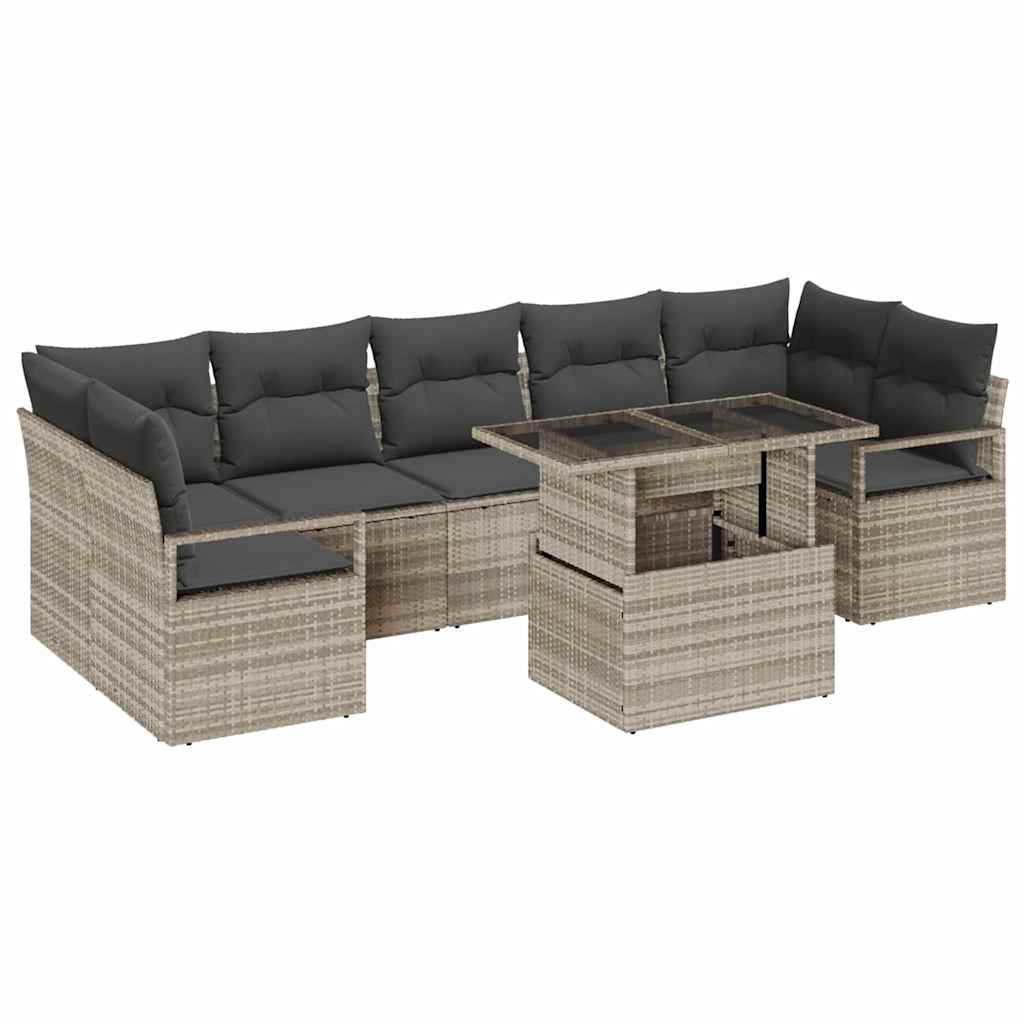 Tuin Sofa Set met kussen 8 pcs Lichtgrijs poly rattan is nu te koop bij PeponiXL, paradijselijk wonen!