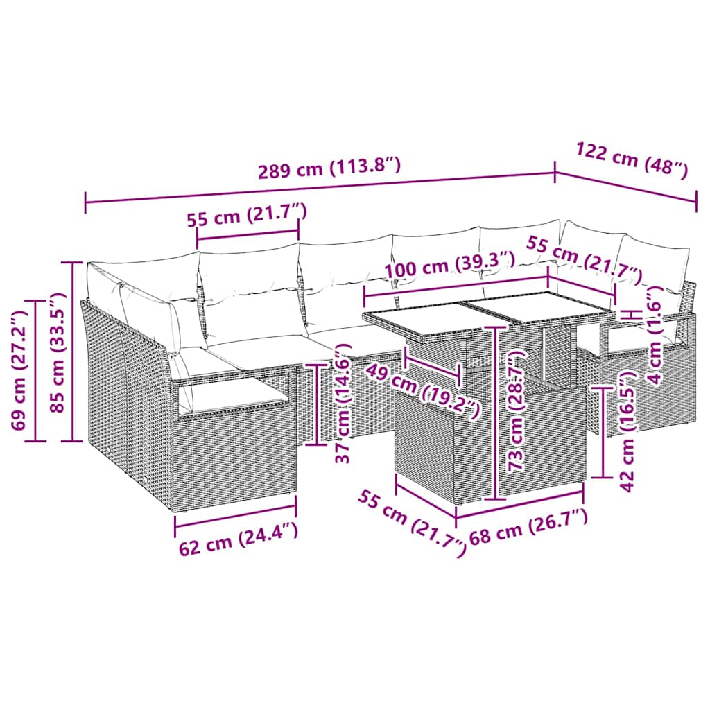 Tuin Sofa Set met kussen 8 pcs Lichtgrijs poly rattan is nu te koop bij PeponiXL, paradijselijk wonen!