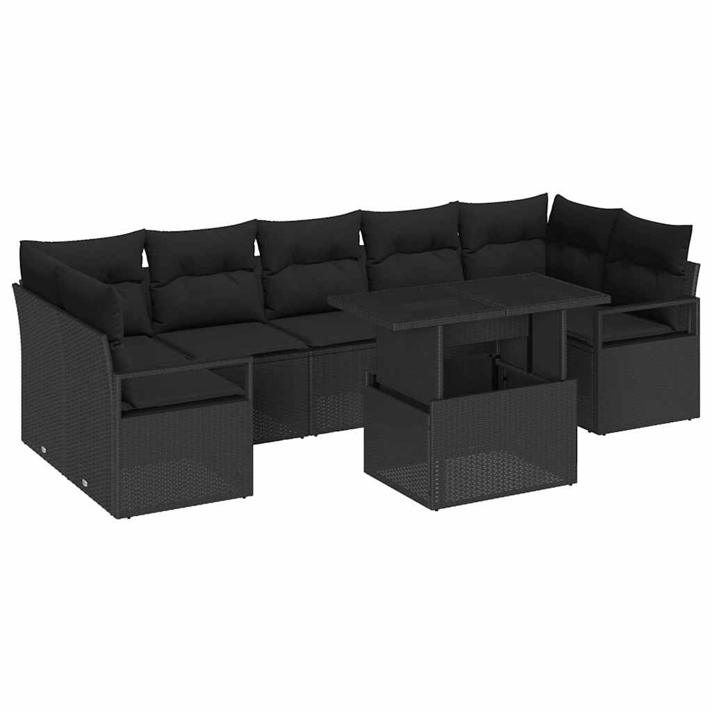 Tuin Sofa Set met kussen 8 pcs Zwart poly rattan is nu te koop bij PeponiXL, paradijselijk wonen!