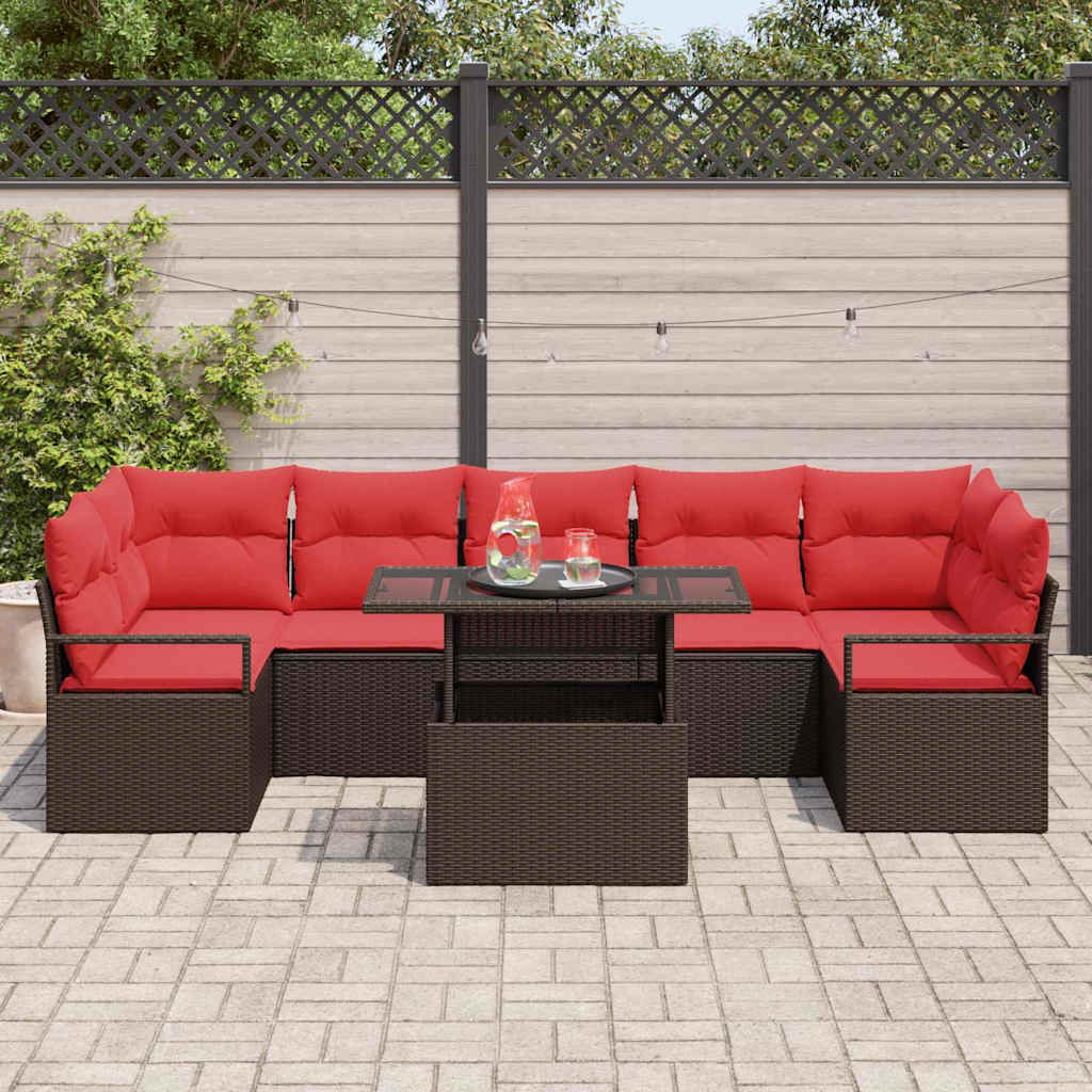 Tuin Sofa Set met kussen 8 pcs Bruin en Rood poly rattan is nu te koop bij PeponiXL, paradijselijk wonen!