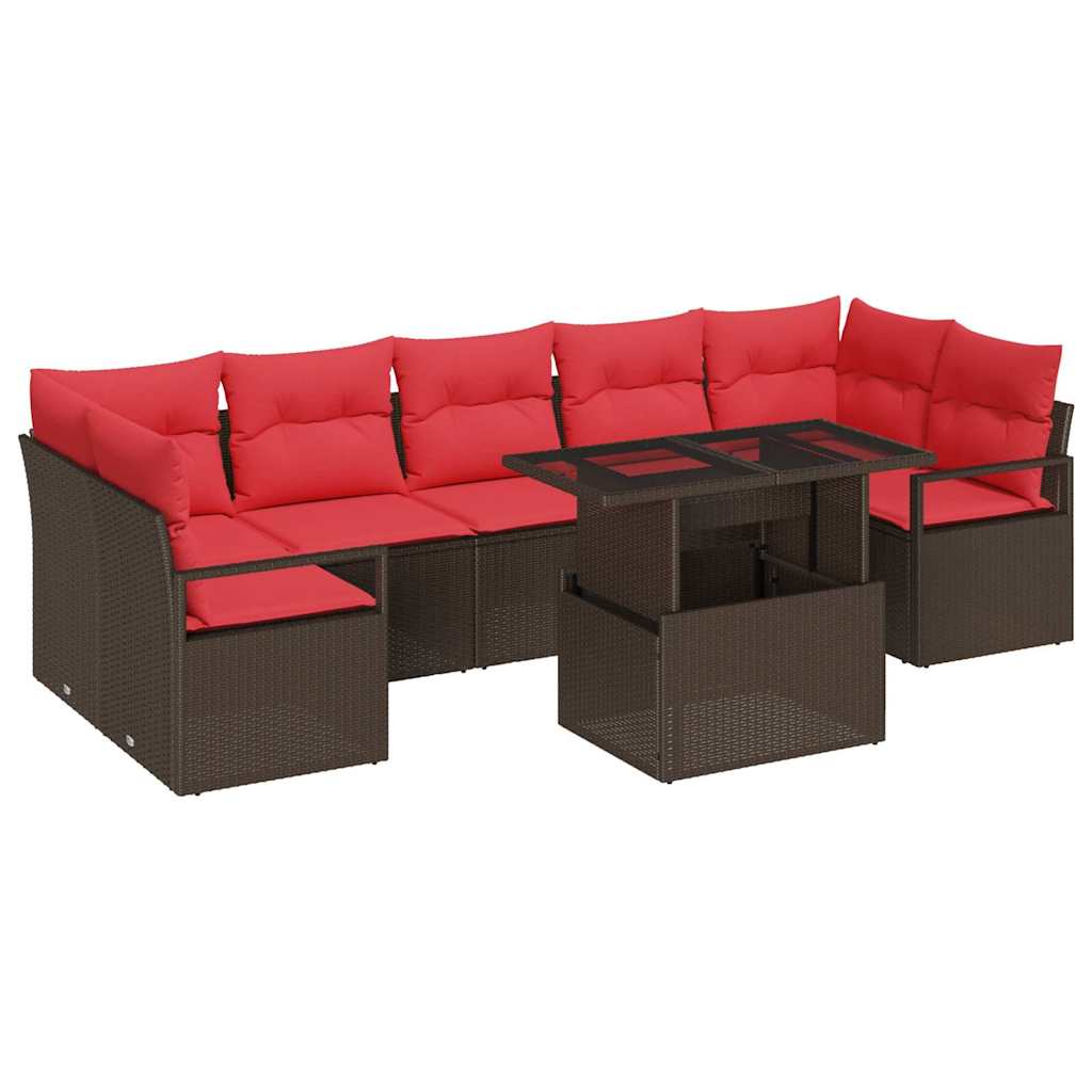 Tuin Sofa Set met kussen 8 pcs Bruin en Rood poly rattan is nu te koop bij PeponiXL, paradijselijk wonen!