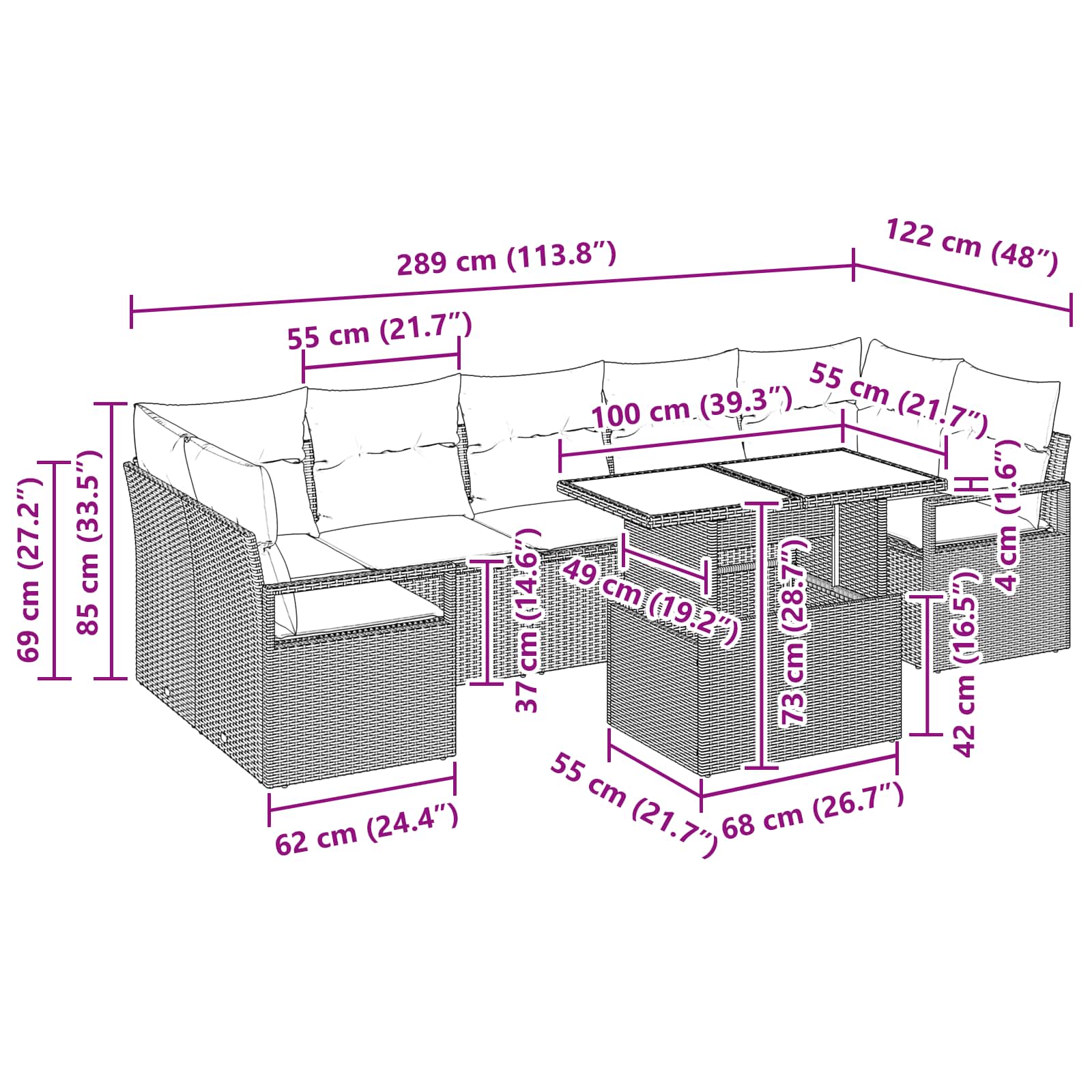 Tuin Sofa Set met kussen 8 pcs Bruin en Rood poly rattan is nu te koop bij PeponiXL, paradijselijk wonen!