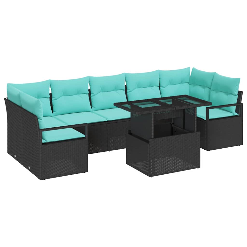 Tuin Sofa Set met kussen 8 pcs Zwart en Blauw poly rattan is nu te koop bij PeponiXL, paradijselijk wonen!