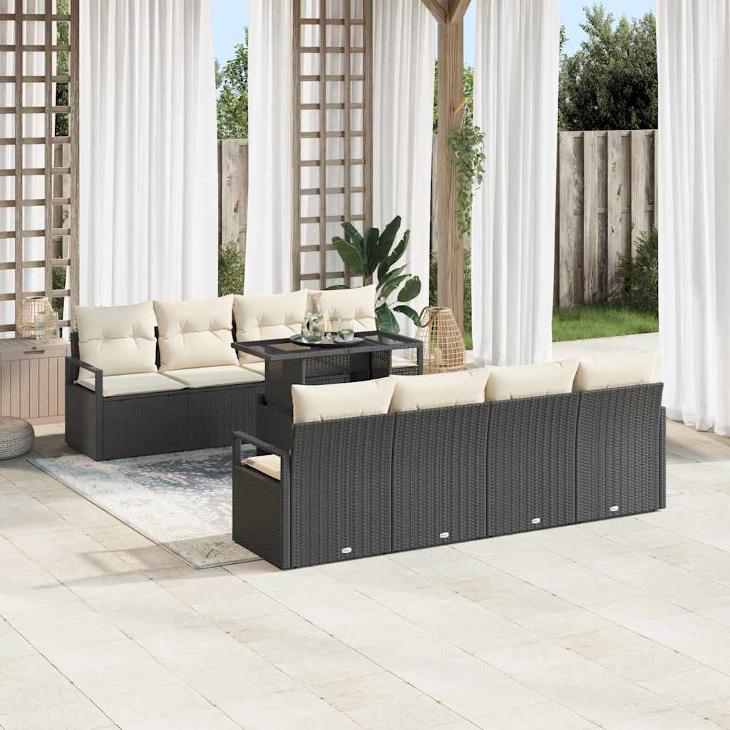 Tuin Sofa Set met opslag 9 pcs Zwart en Crème poly rattan is nu te koop bij PeponiXL, paradijselijk wonen!