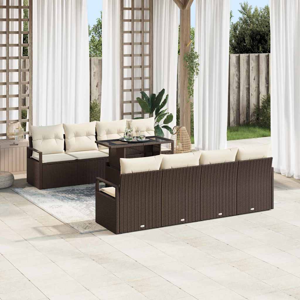 Tuin Sofa Set met kussen 7 pcs Bruin en crème poly rattan is nu te koop bij PeponiXL, paradijselijk wonen!