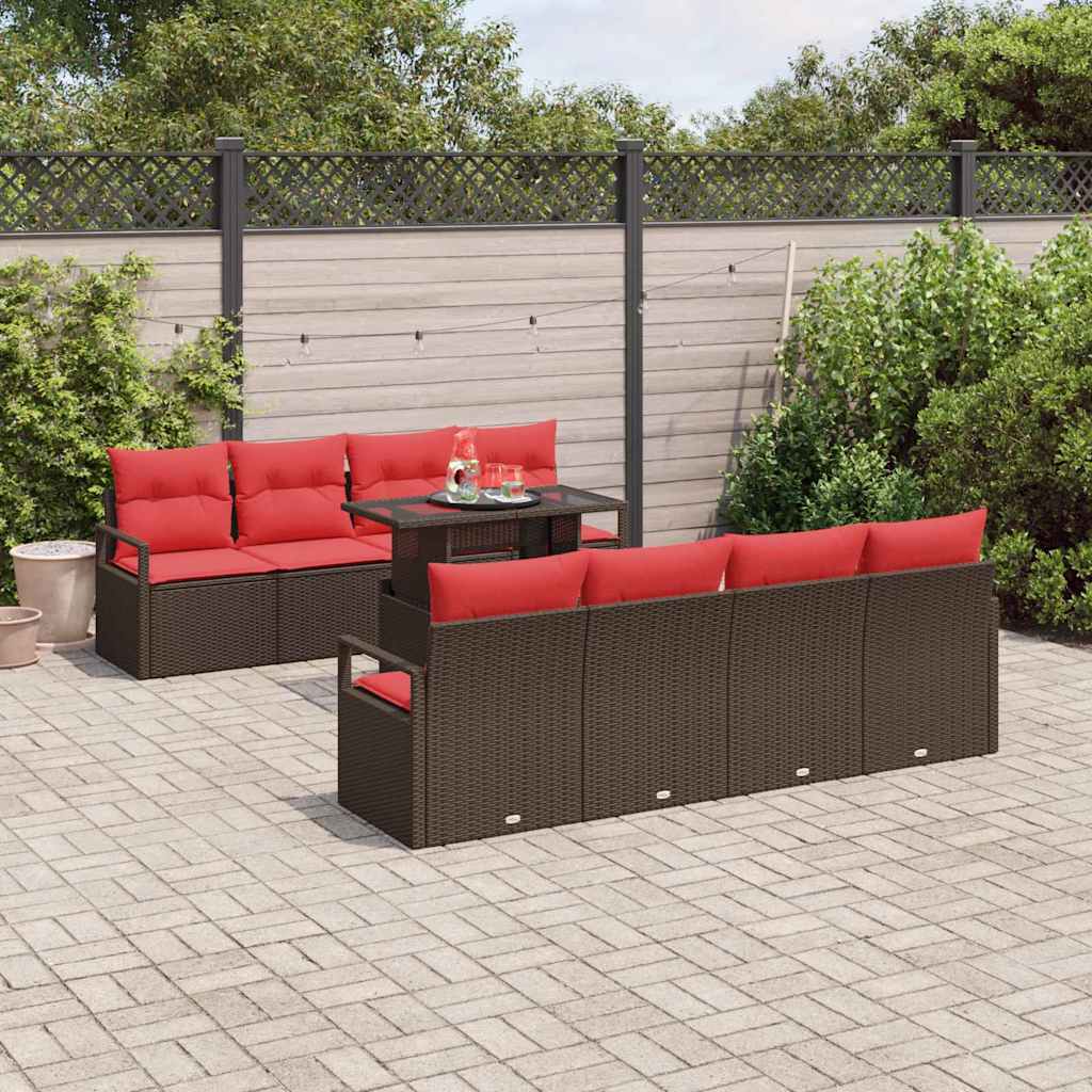 Tuin Sofa Set met opslag 9 pcs Bruin en Rood poly rattan is nu te koop bij PeponiXL, paradijselijk wonen!