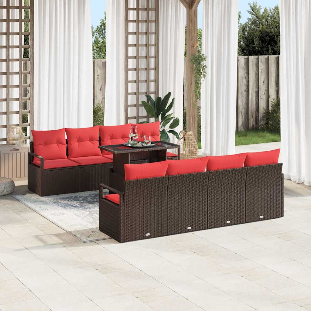 Tuin Sofa Set met opslag 9 pcs Bruin en Rood poly rattan is nu te koop bij PeponiXL, paradijselijk wonen!