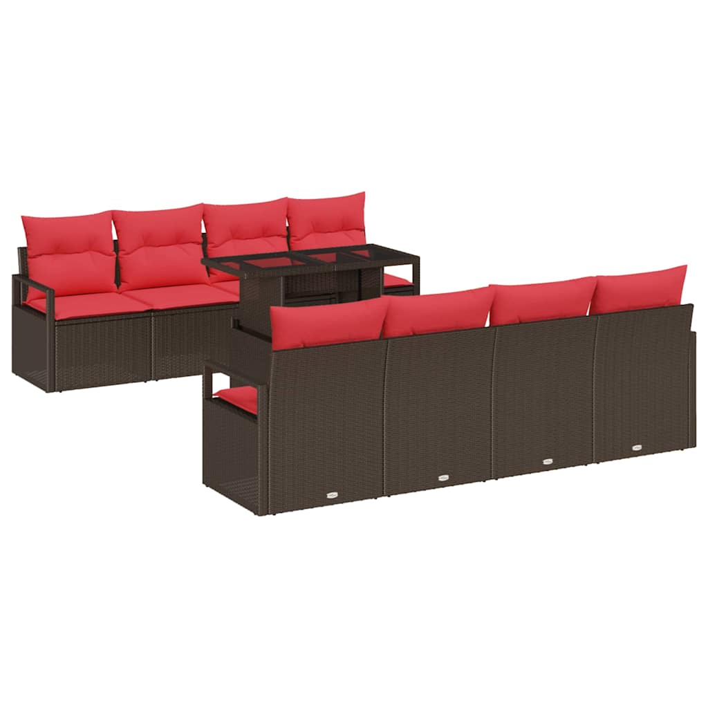 Tuin Sofa Set met opslag 9 pcs Bruin en Rood poly rattan is nu te koop bij PeponiXL, paradijselijk wonen!