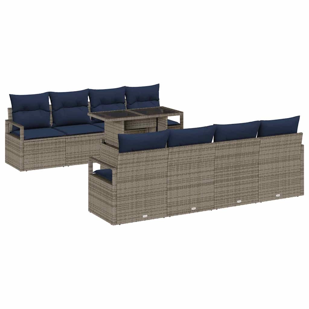 Tuin Sofa Set met kussen 7 pcs Grijs en Marineblauw poly rattan is nu te koop bij PeponiXL, paradijselijk wonen!