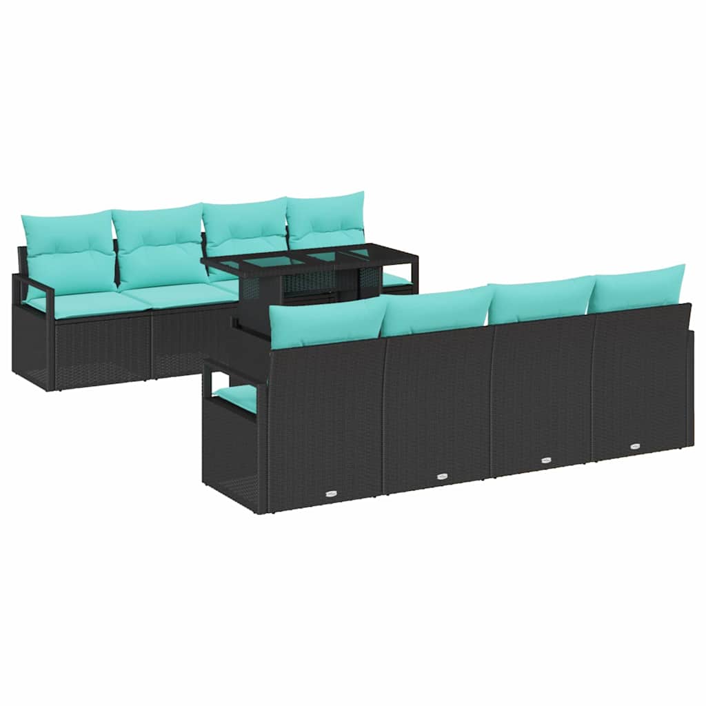 Tuin Sofa Set met kussen 7 pcs Zwart en blauw poly rattan is nu te koop bij PeponiXL, paradijselijk wonen!