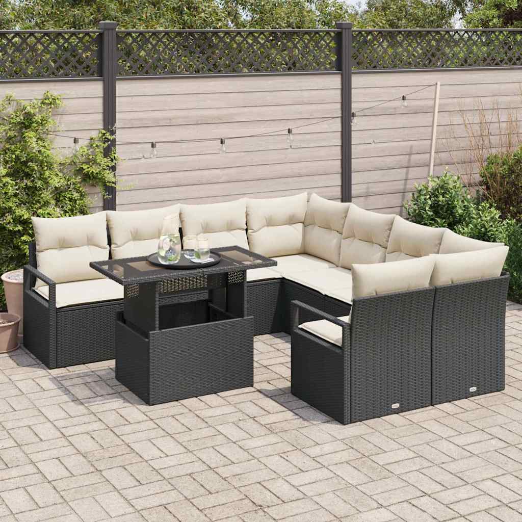 Tuin Sofa Set met opslag 9 pcs Zwart en Crème poly rattan is nu te koop bij PeponiXL, paradijselijk wonen!