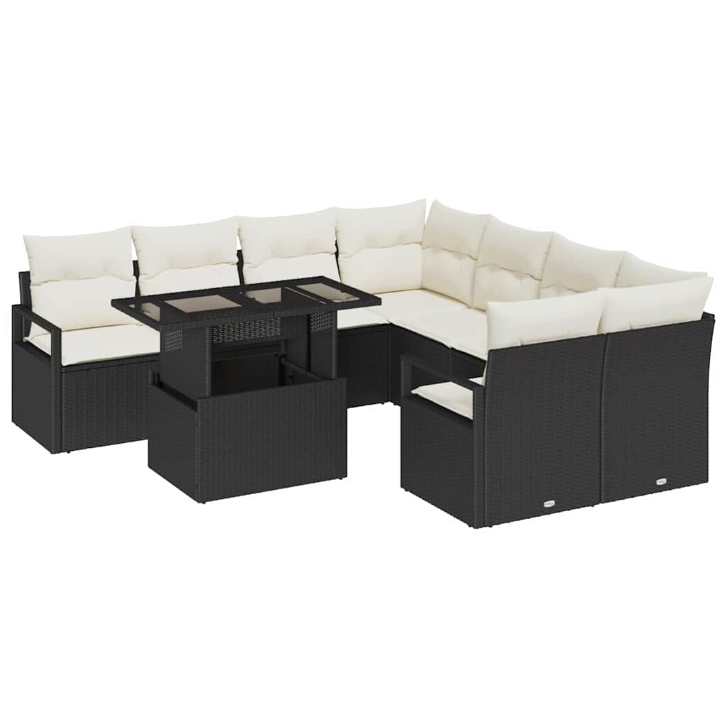 Tuin Sofa Set met opslag 9 pcs Zwart en Crème poly rattan is nu te koop bij PeponiXL, paradijselijk wonen!