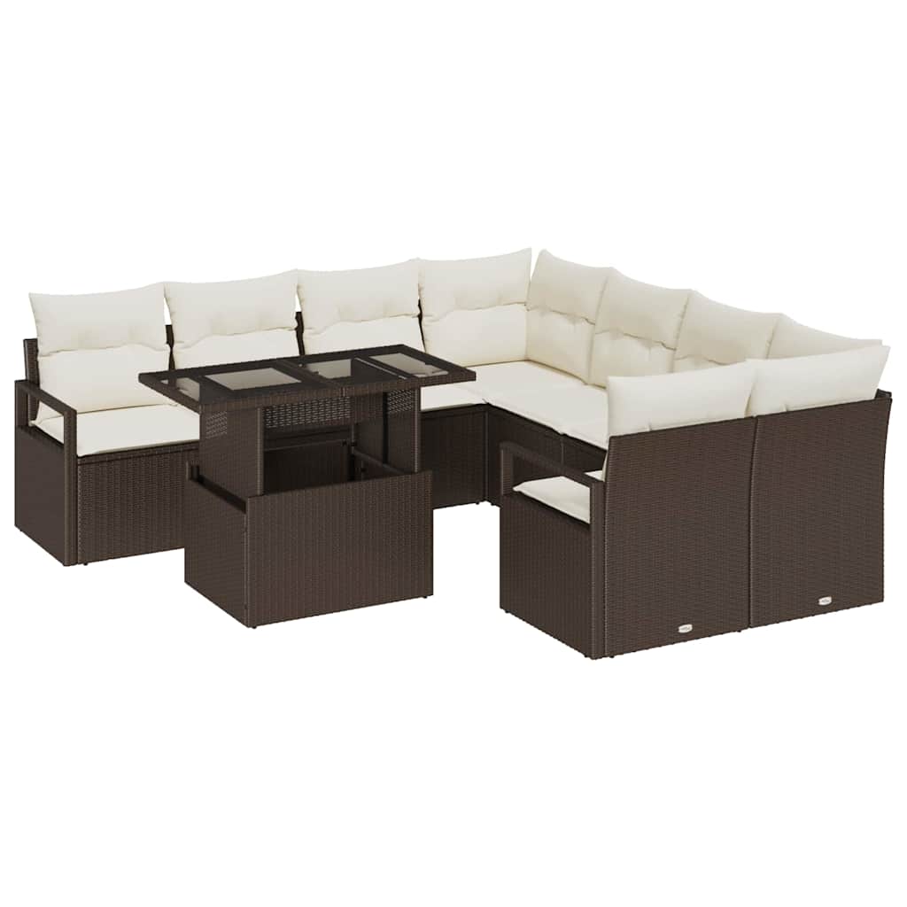 Tuin Sofa Set met kussen 9 pcs Bruin en Crème poly rattan is nu te koop bij PeponiXL, paradijselijk wonen!