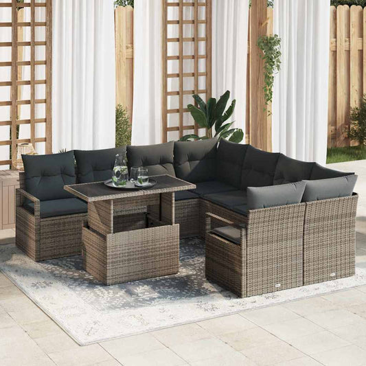 Tuin Sofa Set met opslag met kussen 9 pcs Grijs poly rattan is nu te koop bij PeponiXL, paradijselijk wonen!
