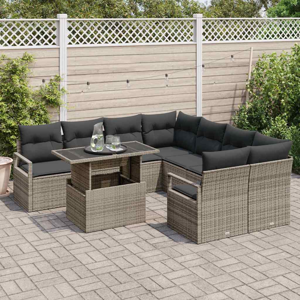 Tuin Sofa Set met opslag met kussen 9 pcs Grijs poly rattan is nu te koop bij PeponiXL, paradijselijk wonen!