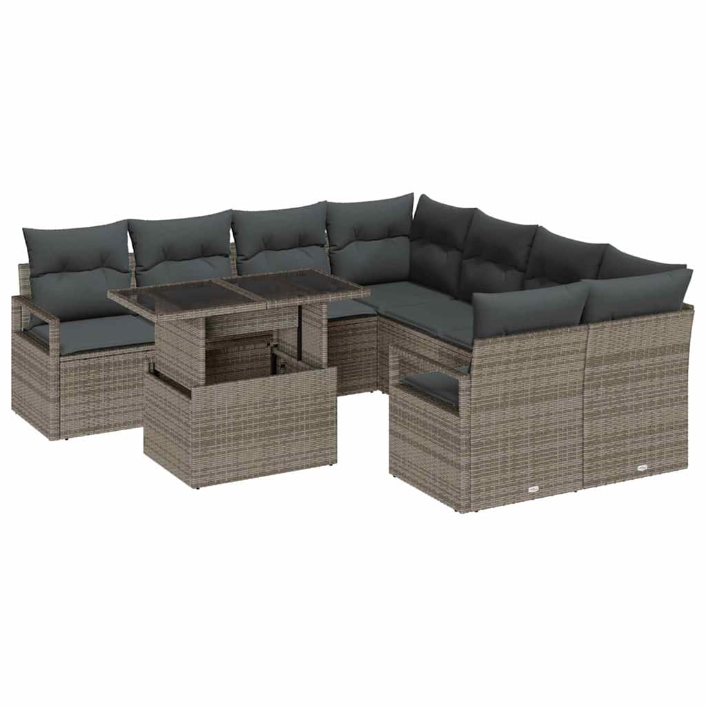 Tuin Sofa Set met opslag met kussen 9 pcs Grijs poly rattan is nu te koop bij PeponiXL, paradijselijk wonen!