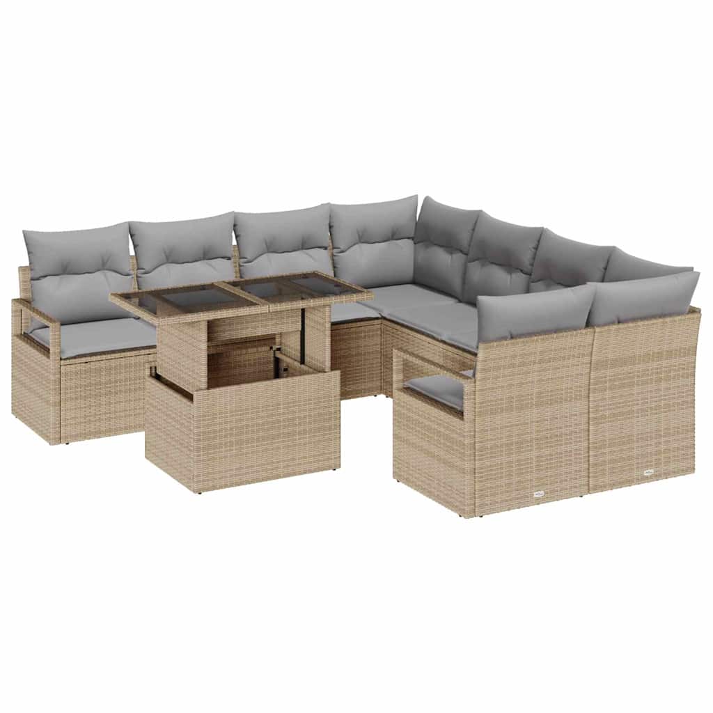 Tuin Sofa Set met kussen 9 pcs Beige en Licht Grijs poly rattan is nu te koop bij PeponiXL, paradijselijk wonen!