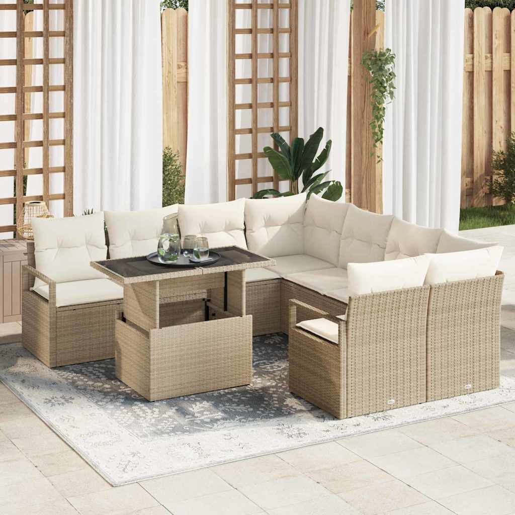 Tuin Sofa Set met kussen 9 pcs Beige en Crème poly rattan is nu te koop bij PeponiXL, paradijselijk wonen!