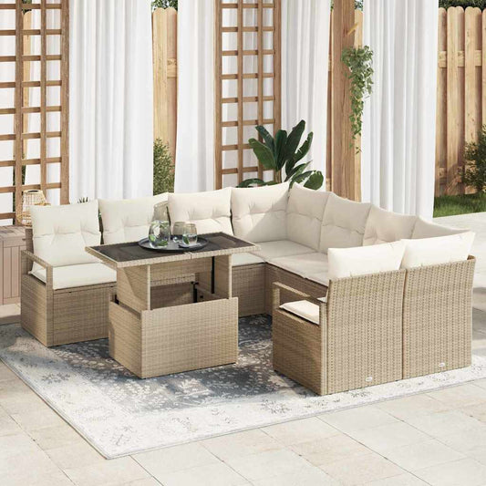 Tuin Sofa Set met kussen 9 pcs Beige en Crème poly rattan is nu te koop bij PeponiXL, paradijselijk wonen!