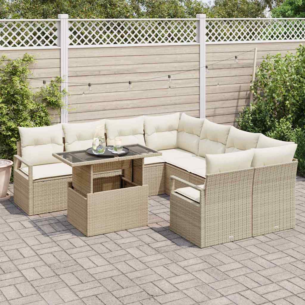 Tuin Sofa Set met kussen 9 pcs Beige en Crème poly rattan is nu te koop bij PeponiXL, paradijselijk wonen!