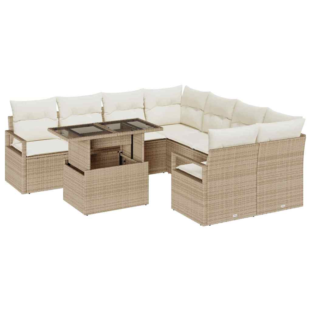 Tuin Sofa Set met kussen 9 pcs Beige en Crème poly rattan is nu te koop bij PeponiXL, paradijselijk wonen!