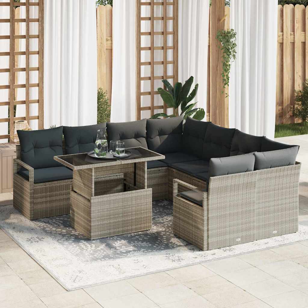 Tuin Sofa Set met kussen 9 pcs Lichtgrijs poly rattan is nu te koop bij PeponiXL, paradijselijk wonen!