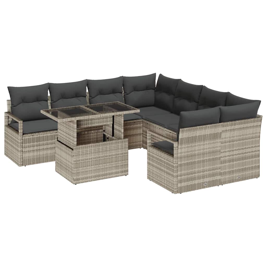Tuin Sofa Set met kussen 9 pcs Lichtgrijs poly rattan is nu te koop bij PeponiXL, paradijselijk wonen!