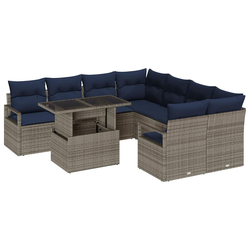 Tuin Sofa Set met opslag 9 pcs Grijs en Marineblauw poly rattan is nu te koop bij PeponiXL, paradijselijk wonen!