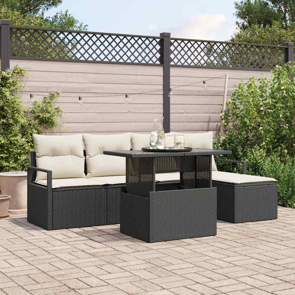 Tuin Sofa Set met opslag 6 pcs Zwart en Crème poly rattan is nu te koop bij PeponiXL, paradijselijk wonen!