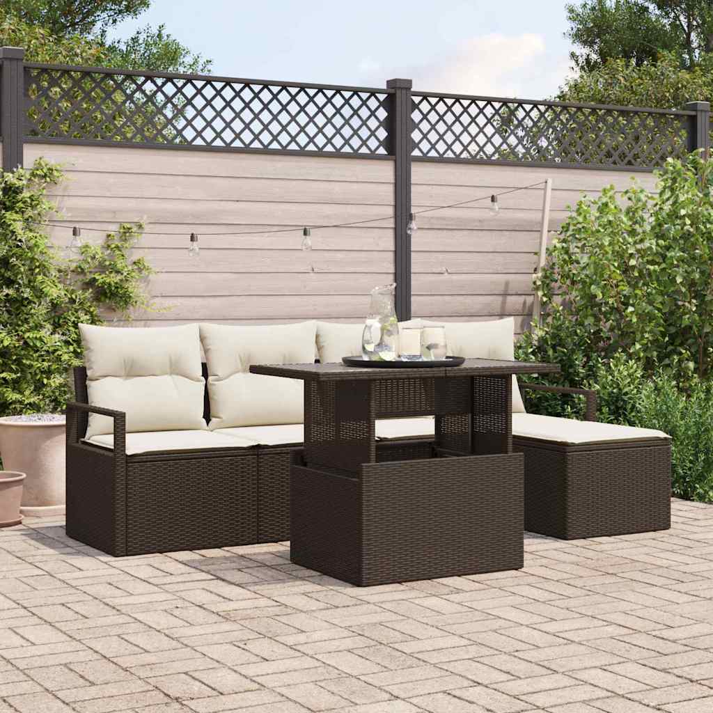 Tuin Sofa Set met kussen 6 pcs Bruin en crème is nu te koop bij PeponiXL, paradijselijk wonen!