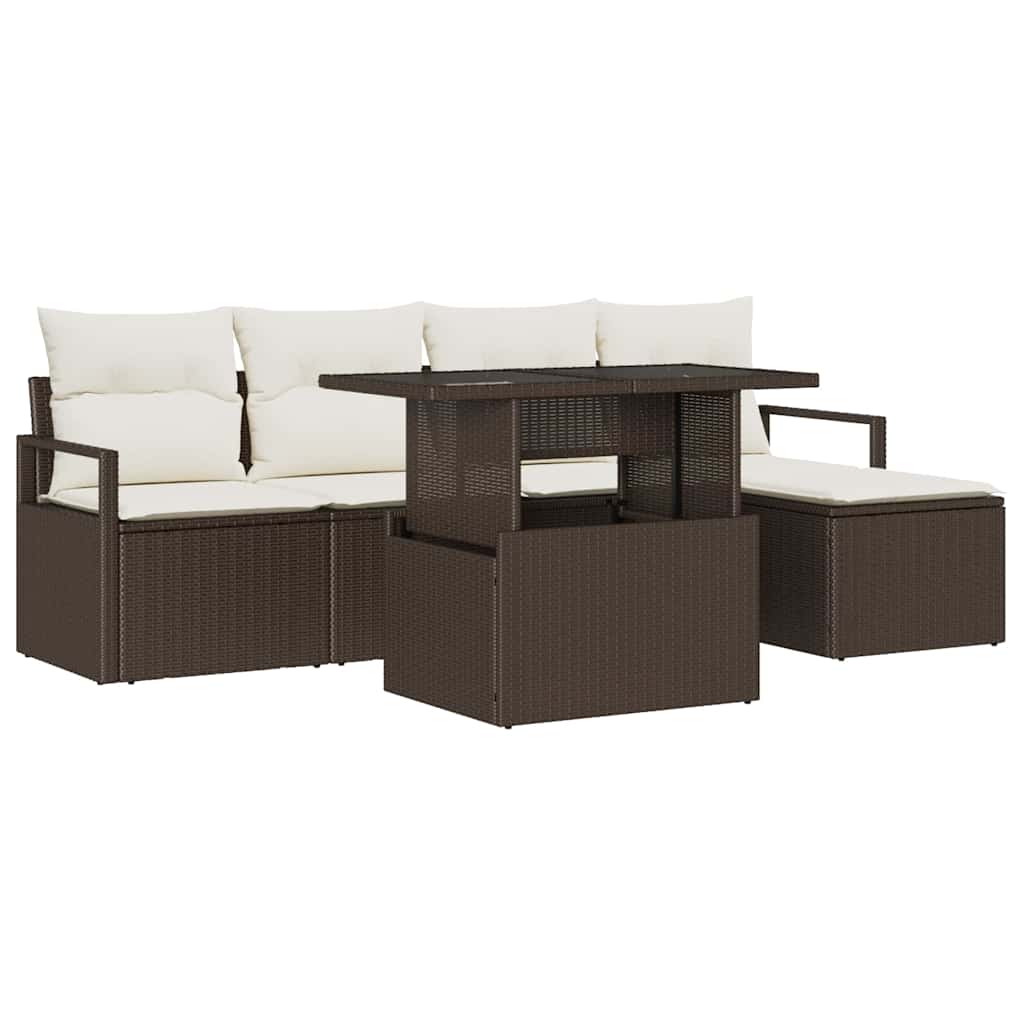 Tuin Sofa Set met kussen 6 pcs Bruin en crème is nu te koop bij PeponiXL, paradijselijk wonen!