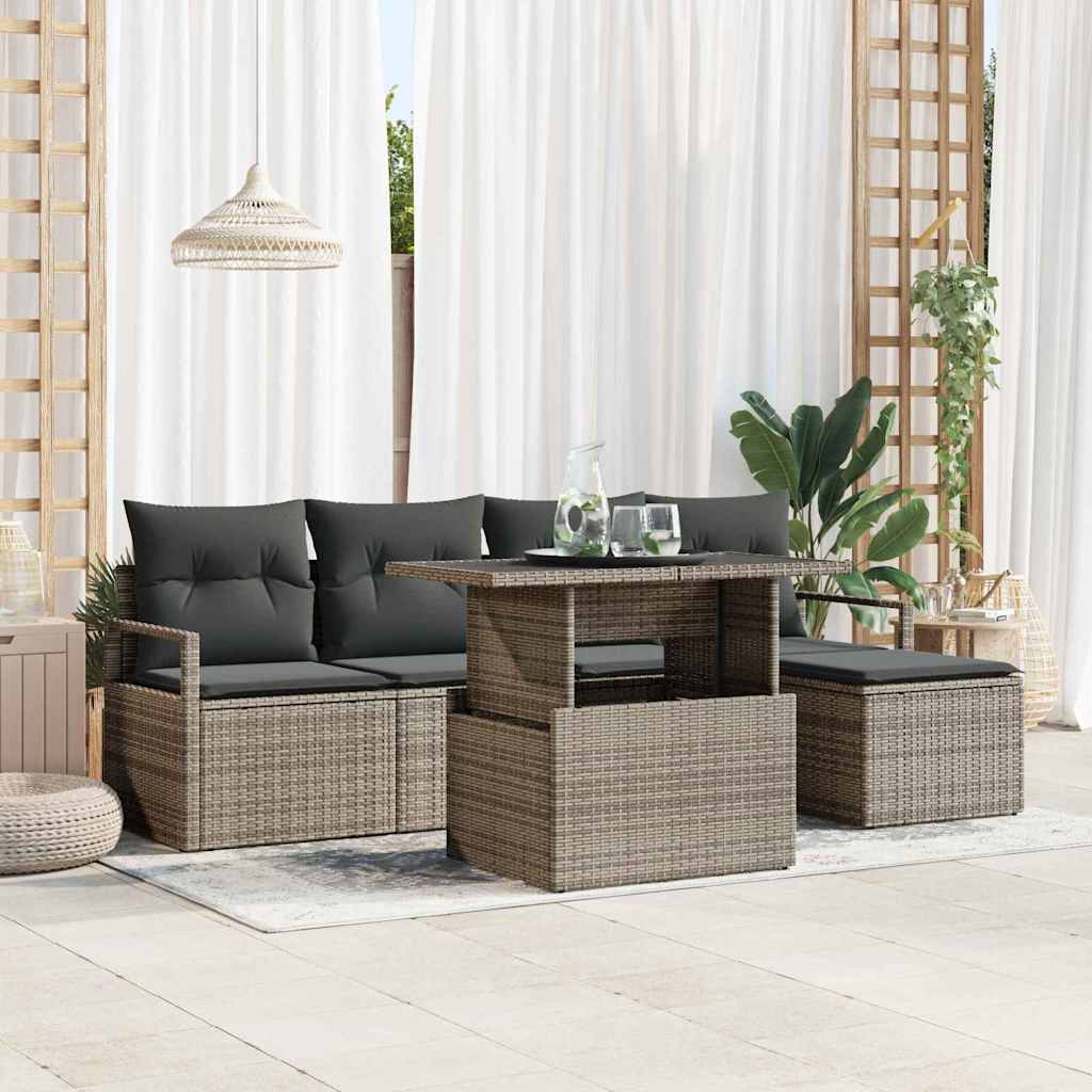 Tuin Sofa Set met kussen 6 pcs Grijs is nu te koop bij PeponiXL, paradijselijk wonen!