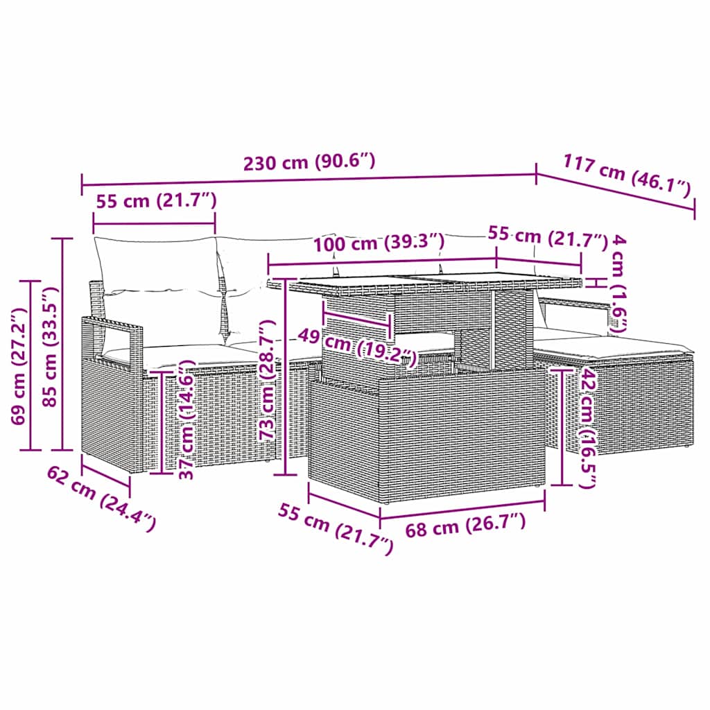 Tuin Sofa Set met kussen 6 pcs beige en lichtgrijs poly rattan is nu te koop bij PeponiXL, paradijselijk wonen!