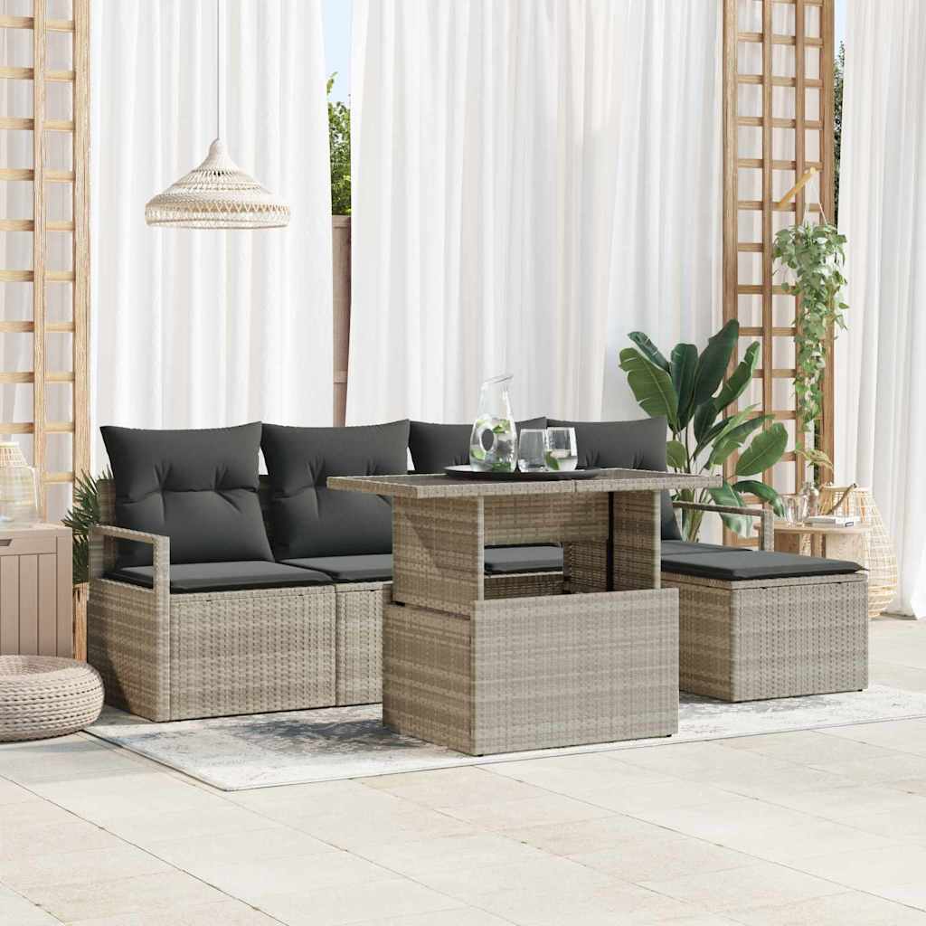 Tuin Sofa Set met kussen 6 pcs Lichtgrijs is nu te koop bij PeponiXL, paradijselijk wonen!