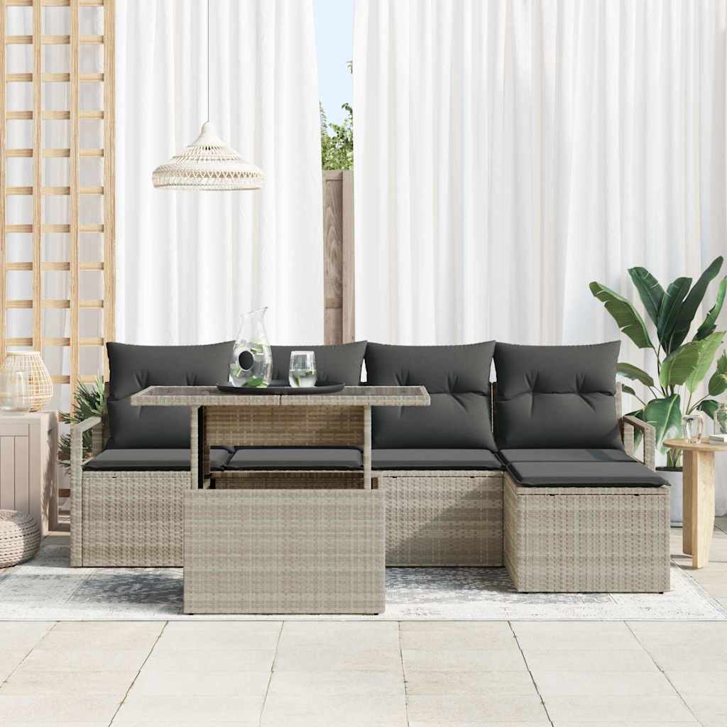 Tuin Sofa Set met kussen 6 pcs Lichtgrijs is nu te koop bij PeponiXL, paradijselijk wonen!