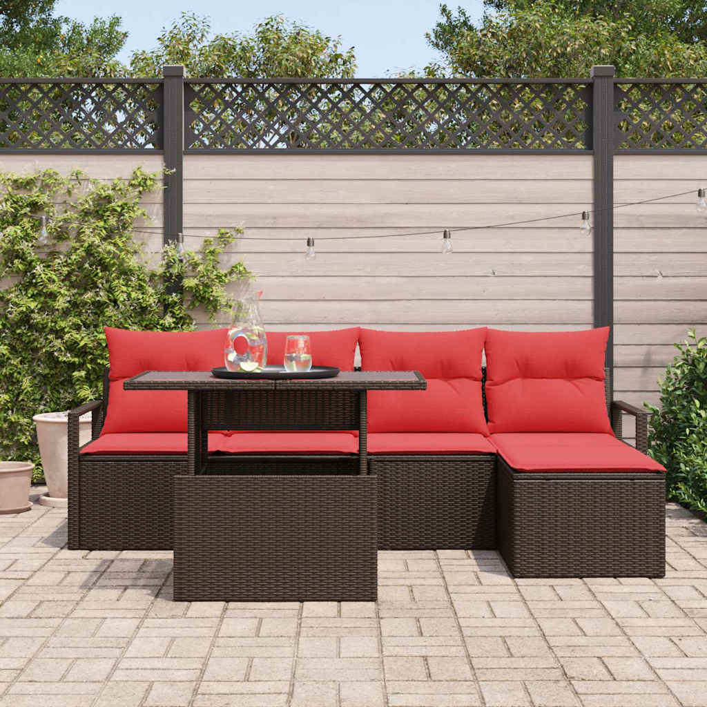 Tuin Sofa Set met opslag 6 pcs Bruin en Rood poly rattan is nu te koop bij PeponiXL, paradijselijk wonen!