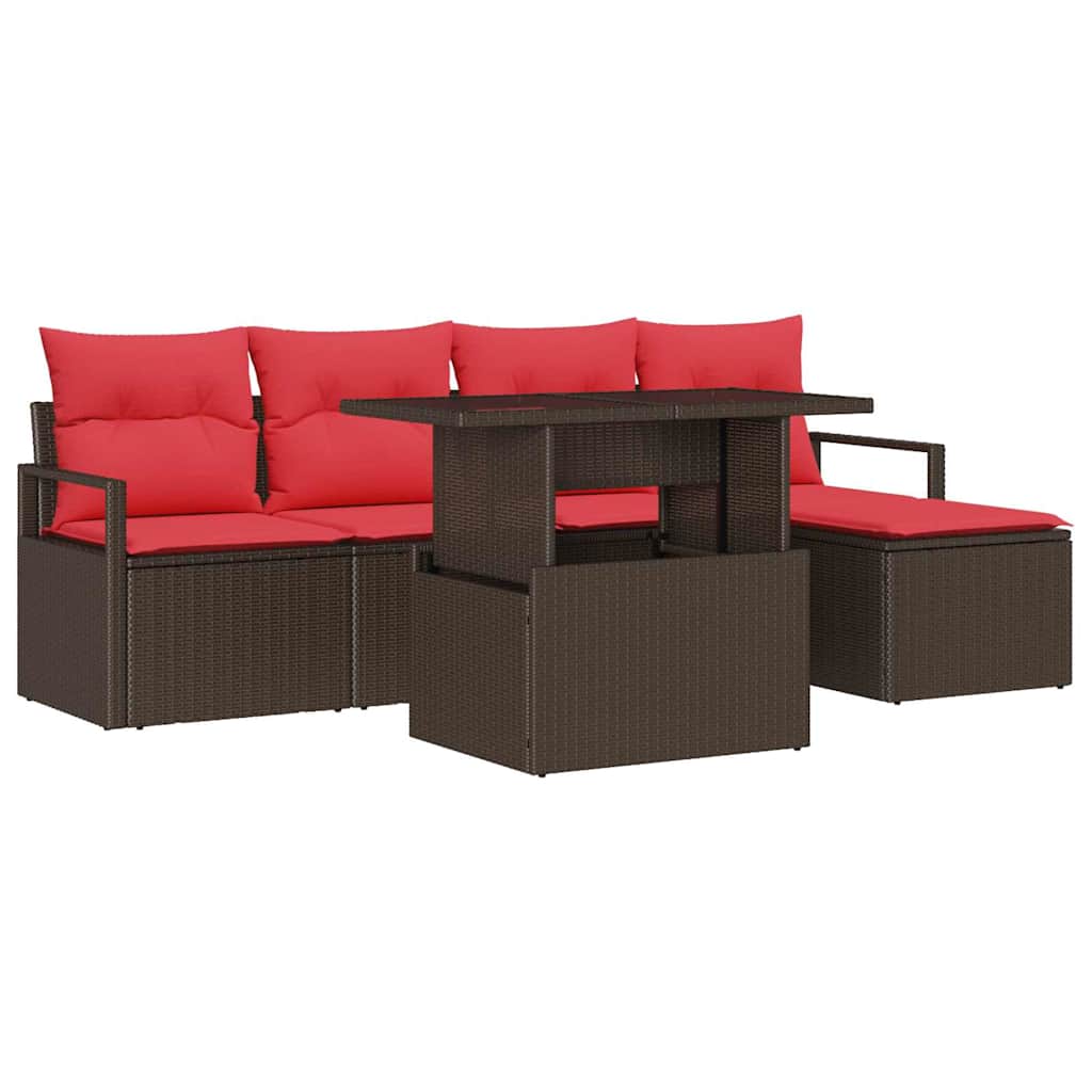Tuin Sofa Set met opslag 6 pcs Bruin en Rood poly rattan is nu te koop bij PeponiXL, paradijselijk wonen!