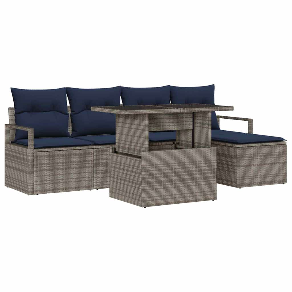 Tuin Sofa Set met kussen 6 pcs grijs en marineblauw is nu te koop bij PeponiXL, paradijselijk wonen!