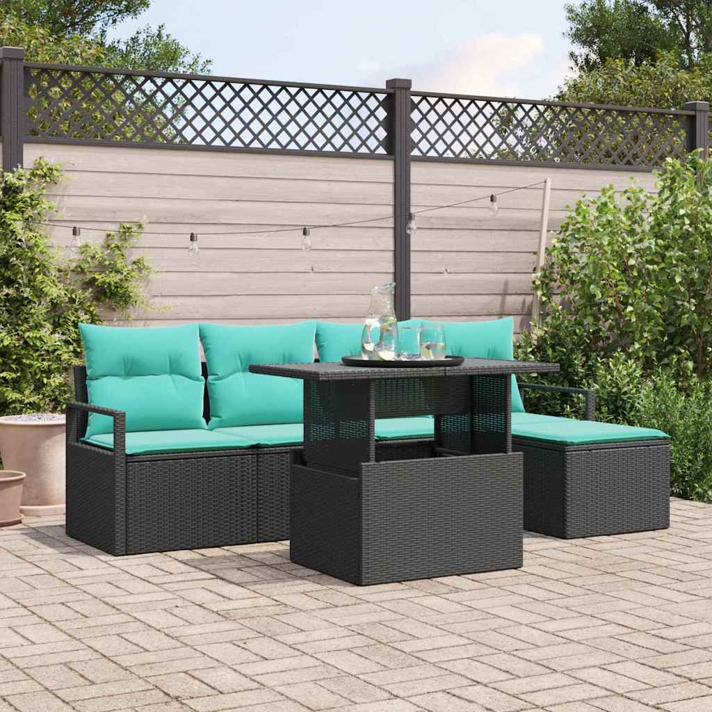 Tuin Sofa Set met kussen 6 pcs Zwart en blauw is nu te koop bij PeponiXL, paradijselijk wonen!