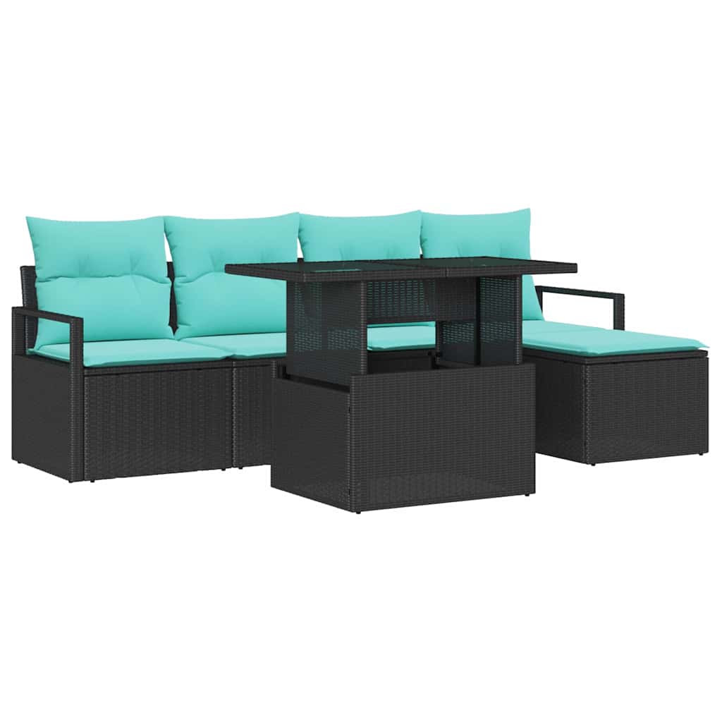 Tuin Sofa Set met kussen 6 pcs Zwart en blauw is nu te koop bij PeponiXL, paradijselijk wonen!