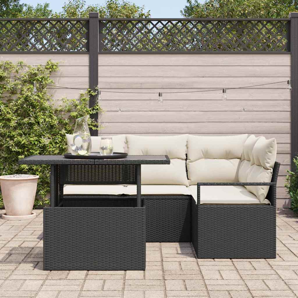Tuin Sofa Set met kussen 5 pcs Zwart en crème poly rattan is nu te koop bij PeponiXL, paradijselijk wonen!