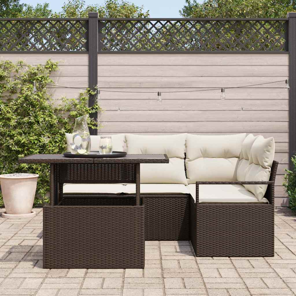 Tuin Sofa Set met kussen 5 pcs Bruin en Crème poly rattan is nu te koop bij PeponiXL, paradijselijk wonen!